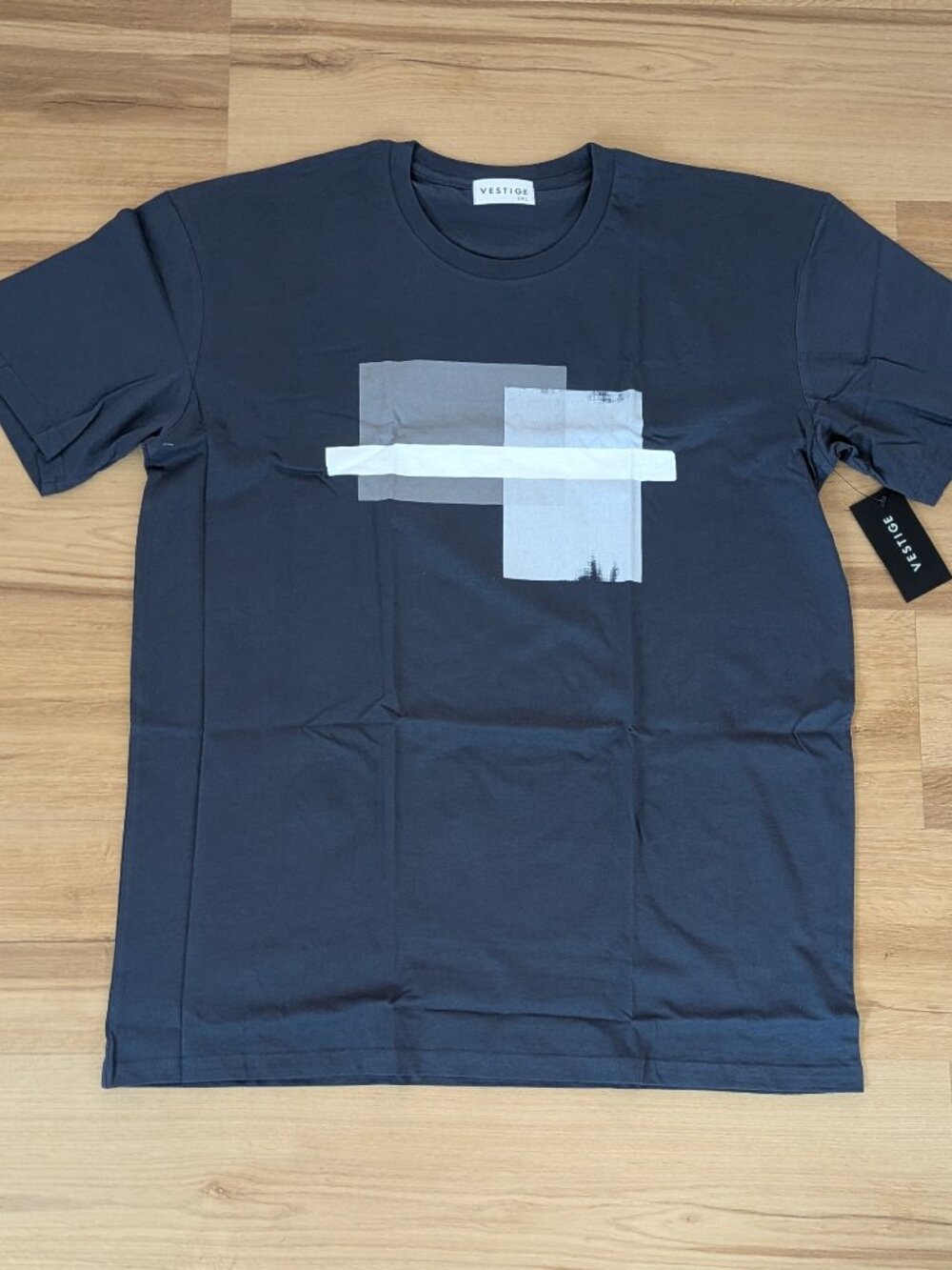 NWT Vestige Graphic White Stripe Tee Slate Blue/Grey 2XL Crewneck Short Sleeve